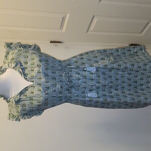 RUNGOLEE  Dress Floral Print Spilt Ruffle Neck Tassels Drawstring Waist Medium